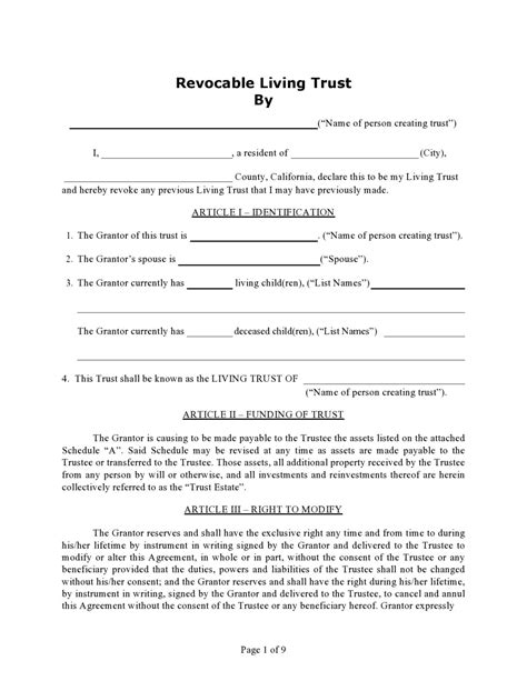 PrintablepdfdocformLivingTrustAgreementForm