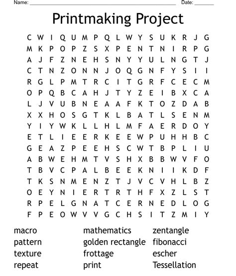 Printmaking Project Word Search WordMint
