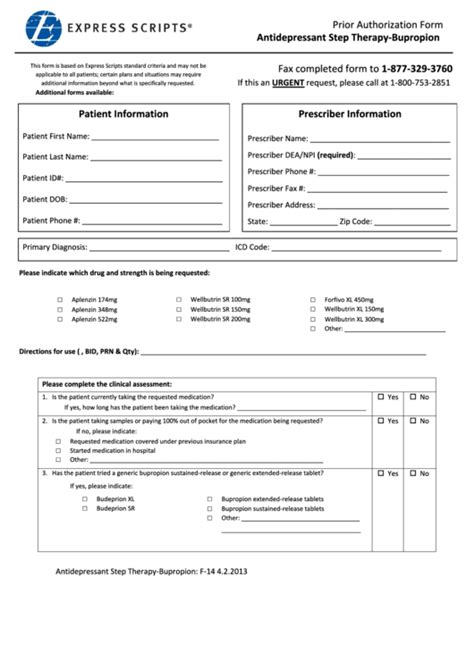 Prior Authorization Form Antidepressant Express Scripts printable pdf