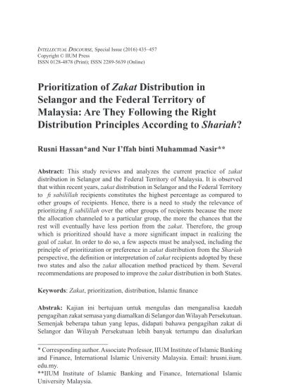 Prioritization of zakat distribution in selangor and the Federal ...