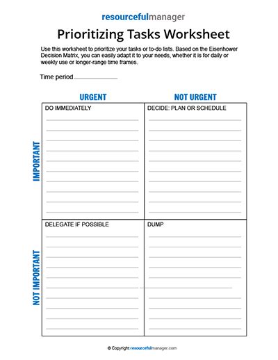 Prioritizing Tasks Worksheet