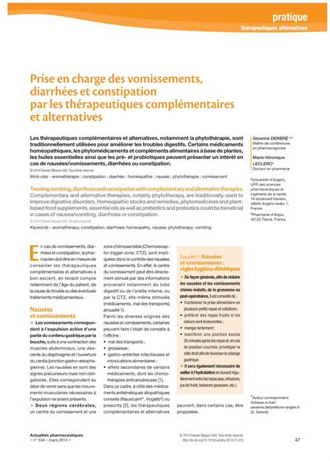 Prise en charge des vomissements, diarrhées et constipation par …