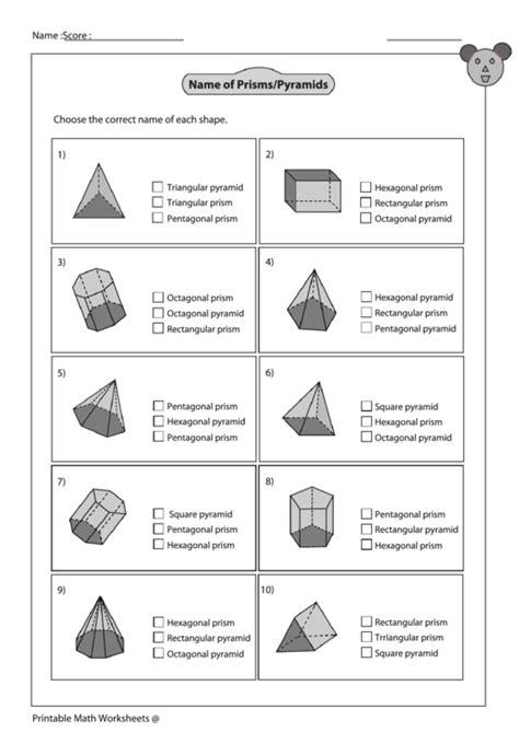 Prisms And Pyramids Worksheet