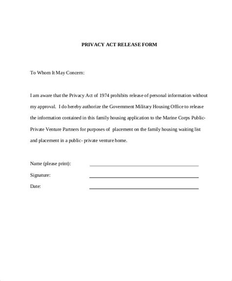 Privacy Release Form Template DocTemplates