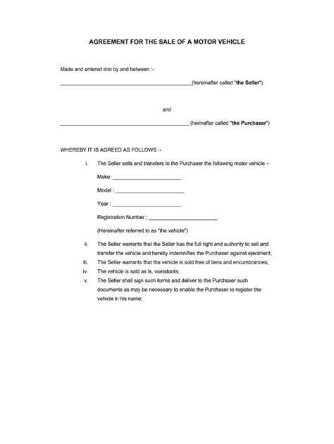 Private Car Sale Agreement Voetstoots Template Word Form