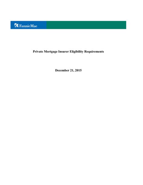 Private Mortgage Insurer Eligibility Requirements Guidance