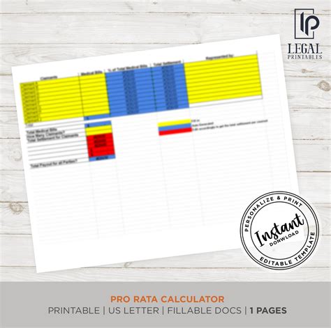 Pro Rata Calculator Legal Printables