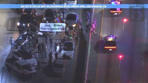 Pro-Armenian demonstrators block 101 Freeway in downtown Los Angeles