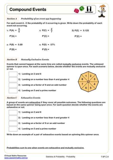 Probabilities of Simple and Compound Events 7th Grade Math Worksheets