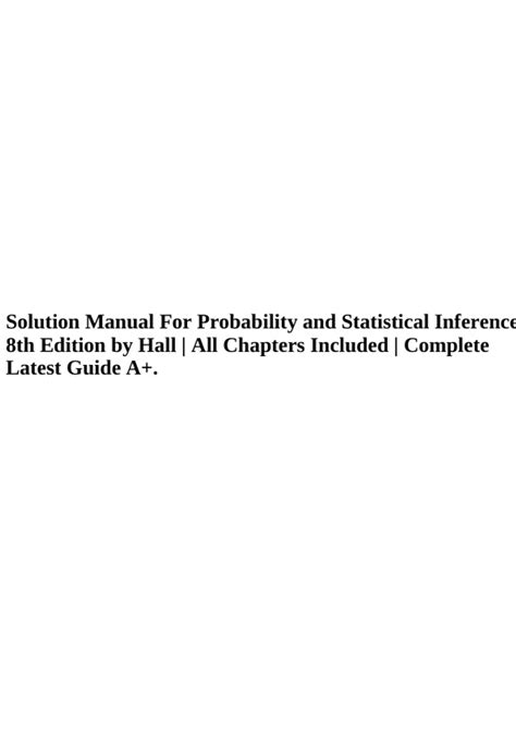 Probability And Statistical Inference 8th Edition Solutions Manual
