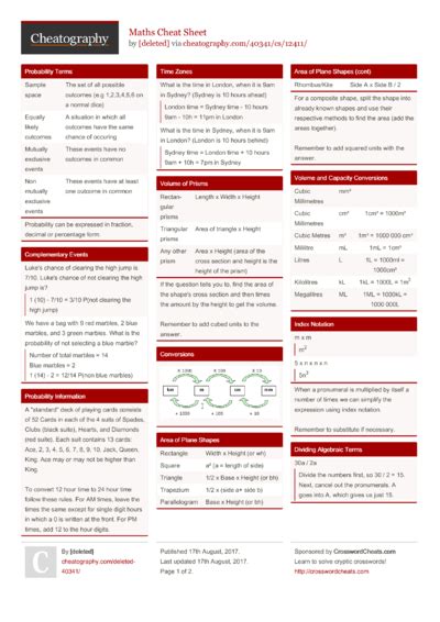 Probability Cheat Sheet by Cheat Download free from Cheatography