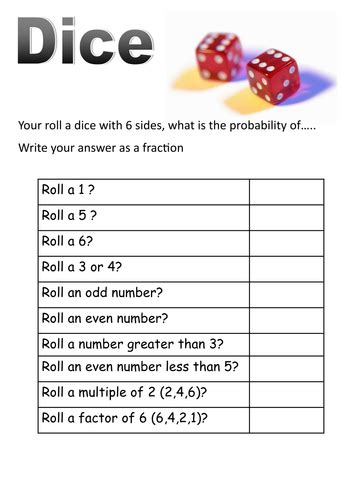 Probability Dice Calculation Worksheet