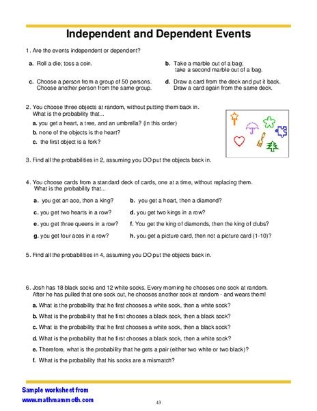 Probability Independent Events Worksheet