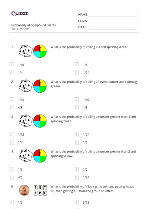 Probability Of Compound Events Worksheets