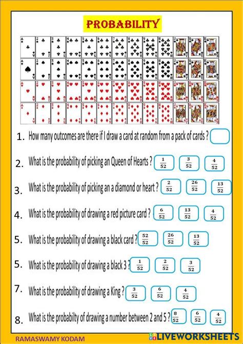 Probability Playing Cards 5th Grade Probability Activity Math Blaster