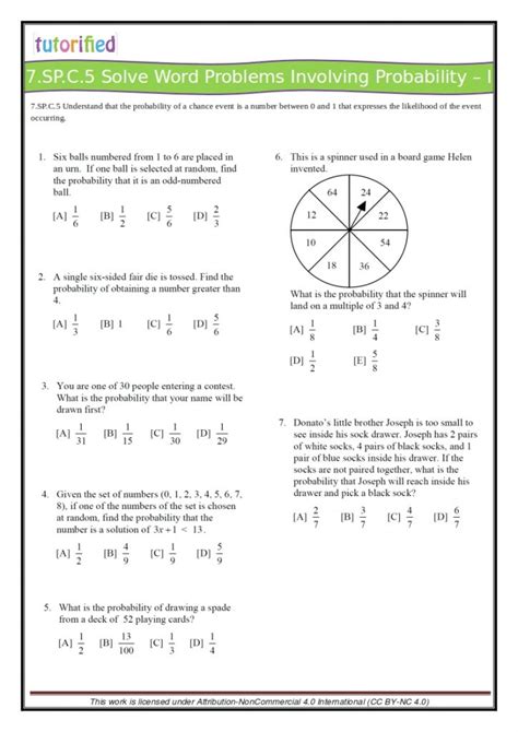 Probability Problems 7th Grade Worksheets