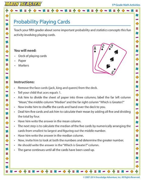 Probability With A Deck Of Cards Worksheet