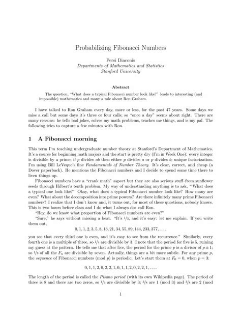 Probabilizing Fibonacci Numbers - Stanford University