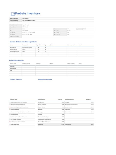 Probate inventory worksheet.  Dec 30, 2025 · Probate is the process completed when a ...