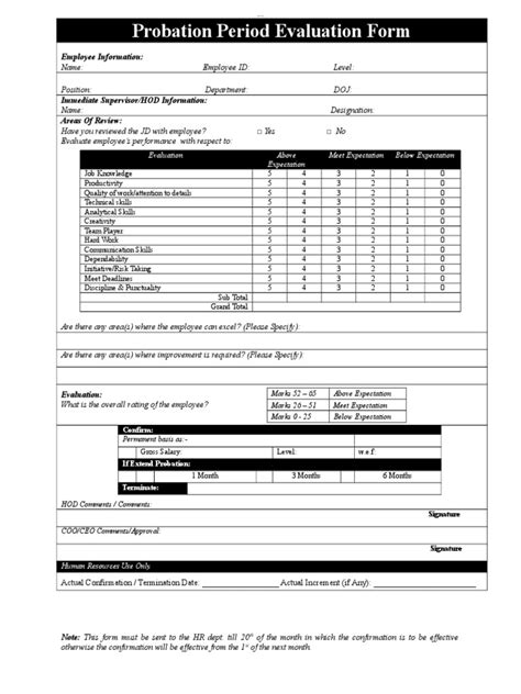 Probation Period Evaluation Form PDF Human Resources Labor