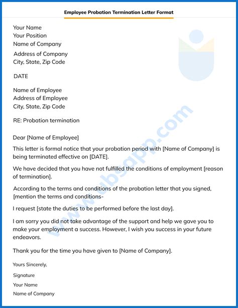 Probation Termination Letter Example Letter Samples & Templates