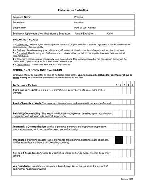 Probationary Period Performance Evaluation in Word and Pdf formats