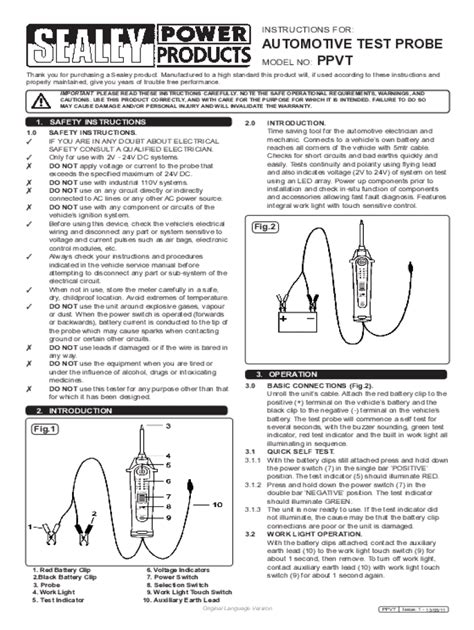 Probe Automotive Tools Instructions Test Sealey For Ppvt