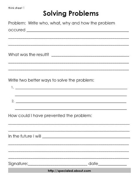 Problem Solving Think Sheet for Students