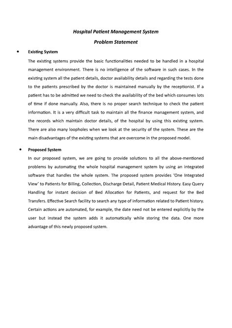 Problem Statement For Hospital Management System