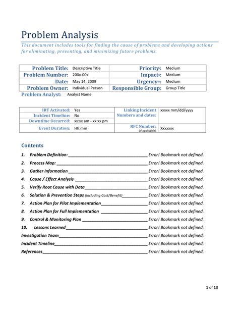 Problem analysis template in Word and Pdf formats page 5 of 13