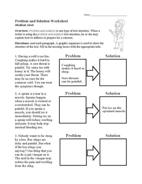 Problem and solution text structure worksheet.  Problem definition: A question to be co...