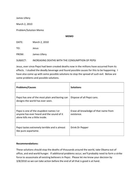Problem solution memo