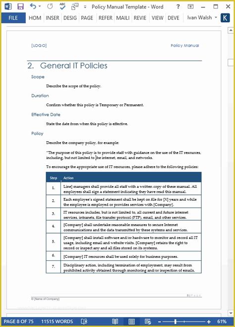 Procedure Manual Template Word Free Of Download Policy & Procedures
