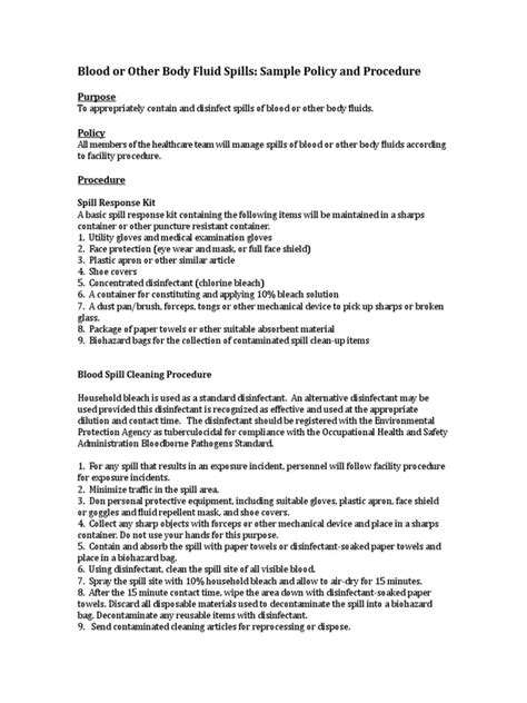 Procedures for spills of blood and other body substances