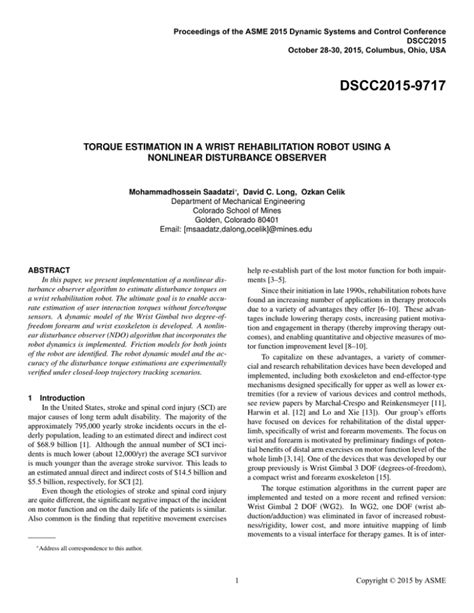 Proceedings of the ASME 2015 Dynamic Systems and Control Conference
