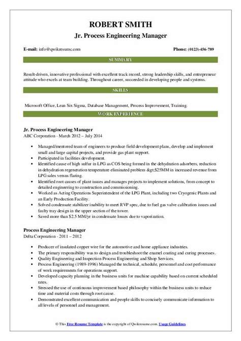 Process Engineering Manager Resume Samples QwikResume