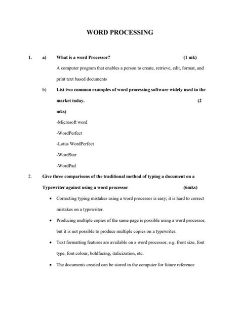 Processing Word Objective Questions With Answers On