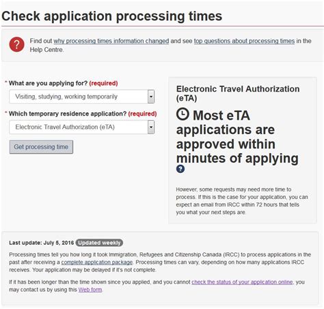 Processing of Canada ETA