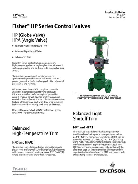 Product Bulletin Fisher HP Series Control Valves en 123584