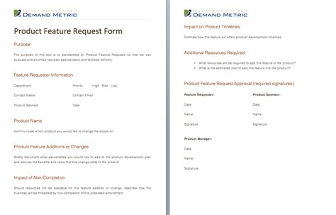 Product Feature Request Form A form that evaluates and helps to