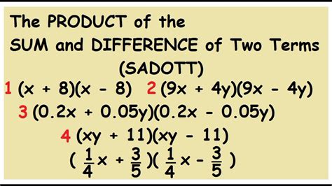 Product of the Sum and Difference of Two Terms - YouTube