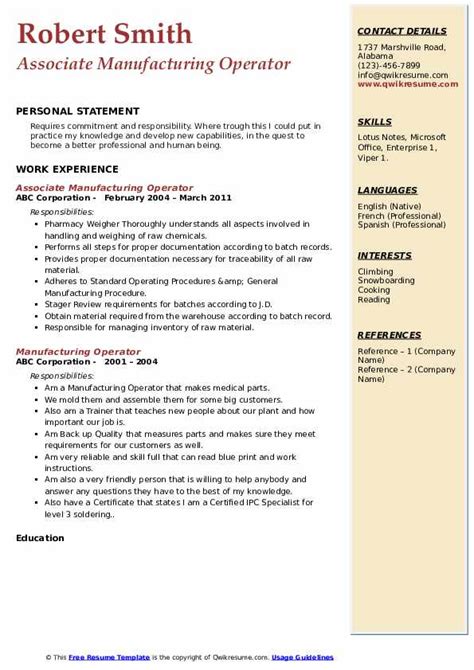 Production Machine Operator Resume Samples QwikResume