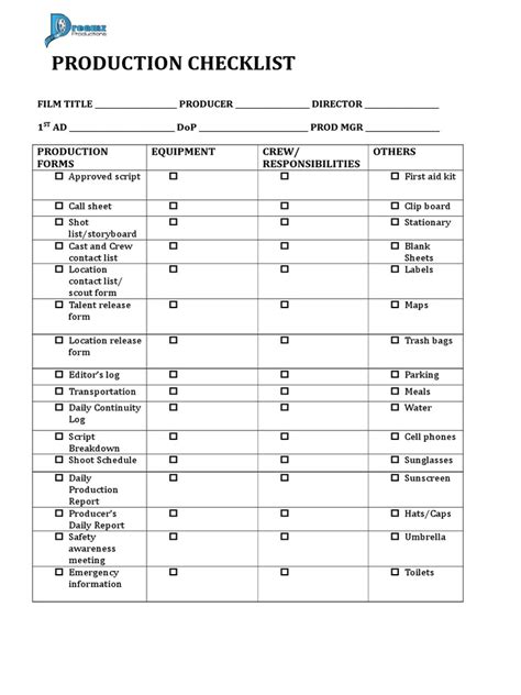 Production Management Checklist PDF