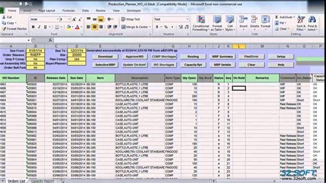 Production Planning Excel Template New Work order Tracking Spreadsheet