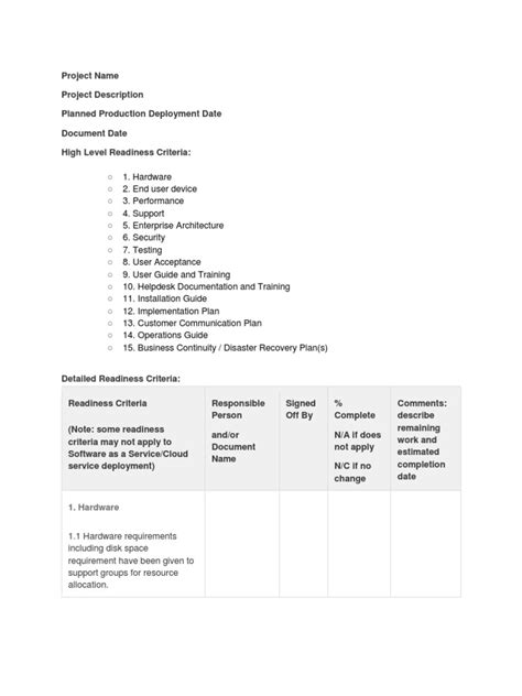 Production Readiness Checklist PDF Software Testing Service Level