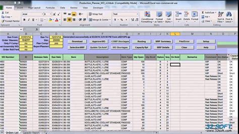 Production Scheduling Excel Template Database