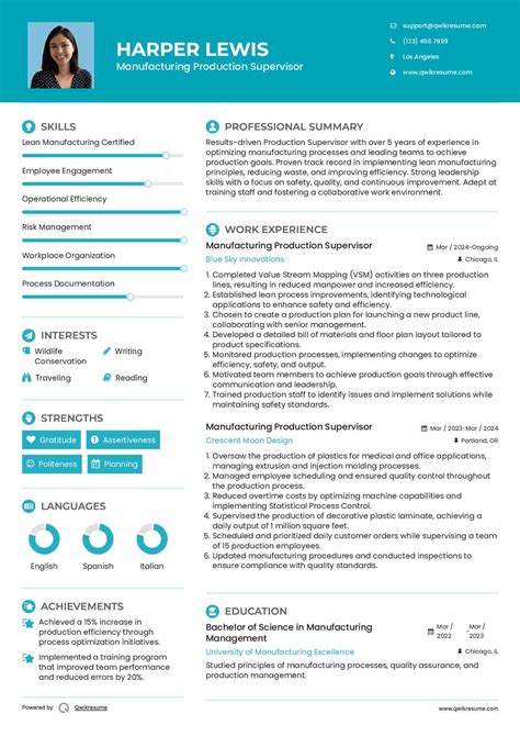 Production Supervisor Resume Sample Example Template Job Description Process Professional Work
