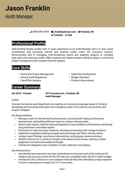 Professional Audit Manager Resume Examples & Guide for 2024