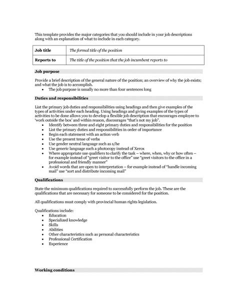 Professional Competency Based Job Description Template Word Sample