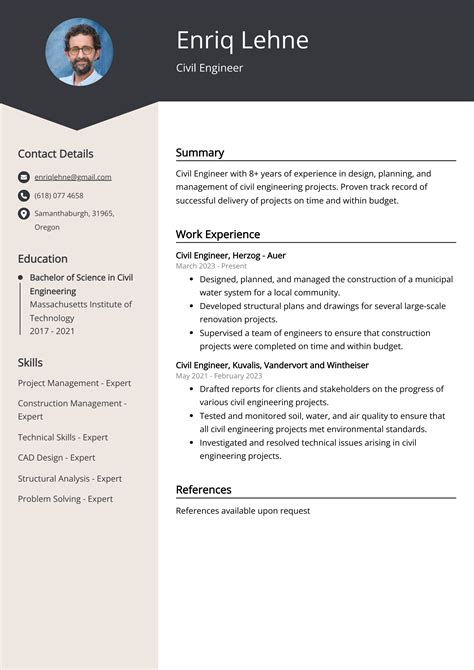 Professional Cv For Civil Engineer Civil Engineering Resume Example